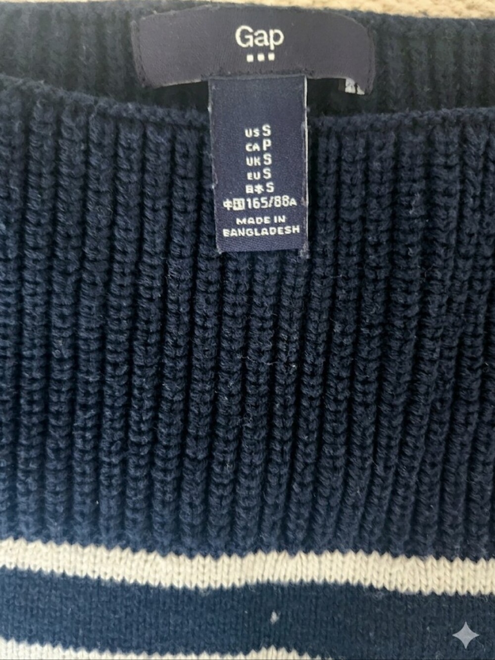 Gap Cotton Knitted Sweater Stripes Navy Blue White Boatneck Size Small - Picture 5 of 5